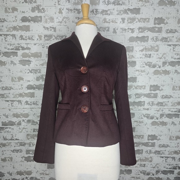Lafayette 148 New York Jackets & Blazers - Lafayette 148 NY Blazer Womens 2 Burgundy Cropped Wool Angora Velvet Career Work